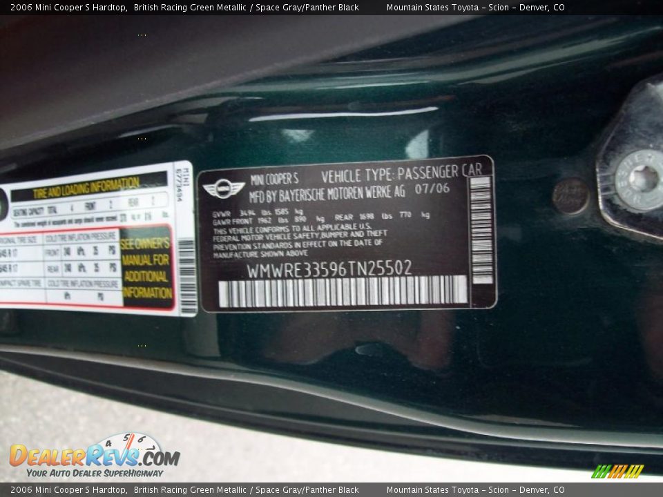 Info Tag of 2006 Mini Cooper S Hardtop Photo #26