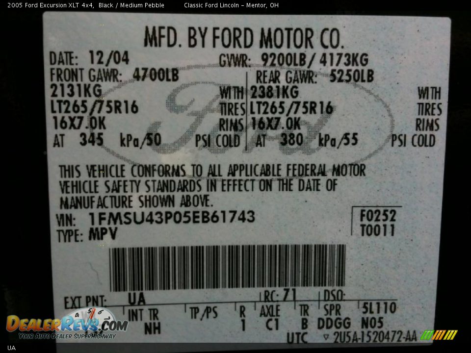 Ford Color Code UA Black