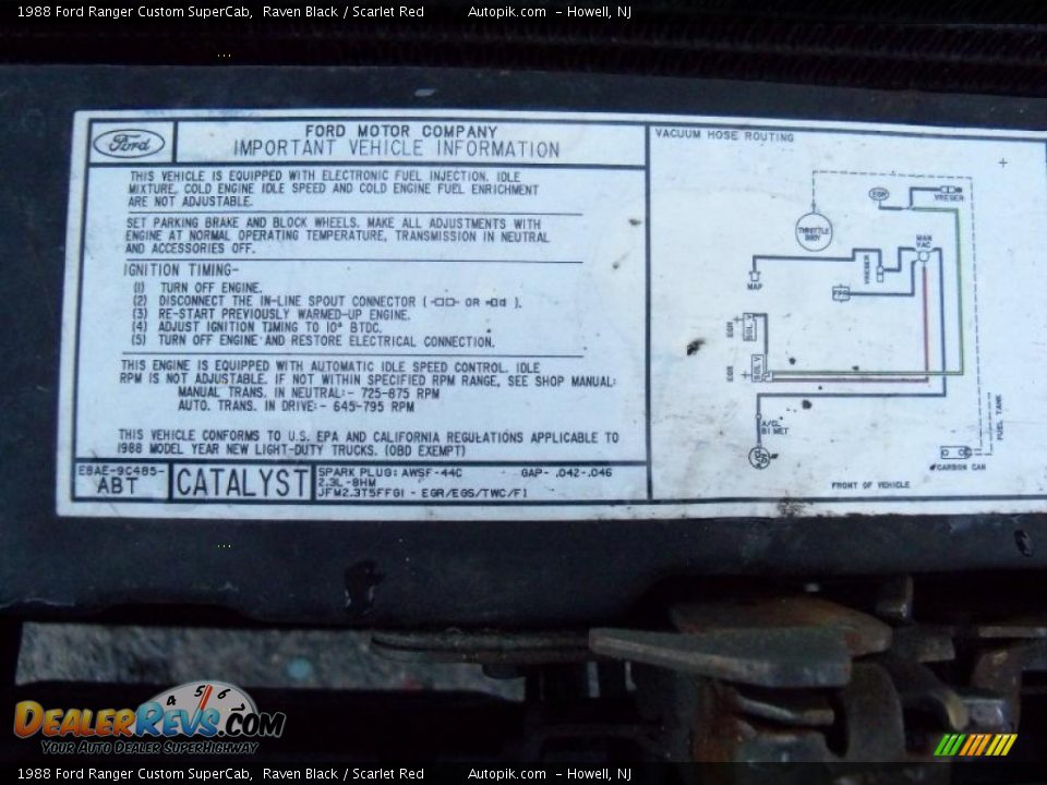 Info Tag of 1988 Ford Ranger Custom SuperCab Photo #19