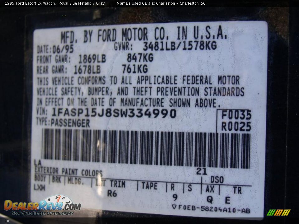 Ford Color Code LA Royal Blue Metallic