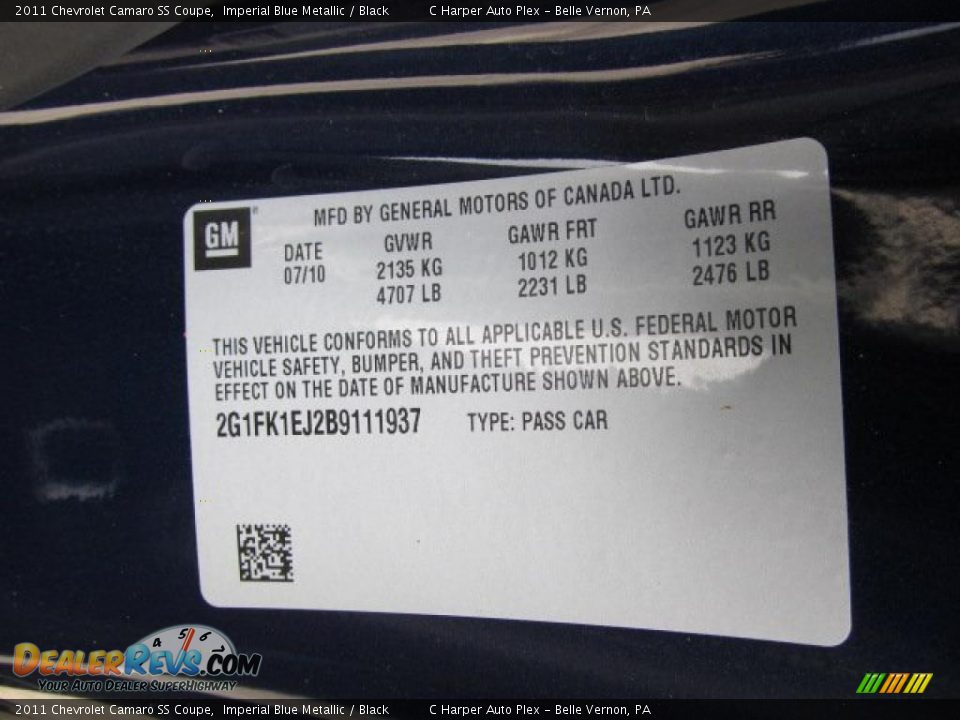 2011 Chevrolet Camaro SS Coupe Imperial Blue Metallic / Black Photo #24