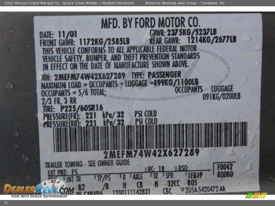 Mercury Color Code FS Spruce Green Metallic