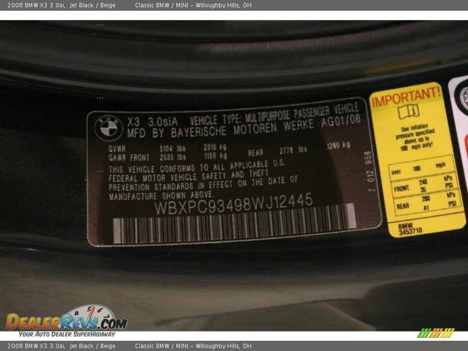 2008 BMW X3 3.0si Jet Black / Beige Photo #22