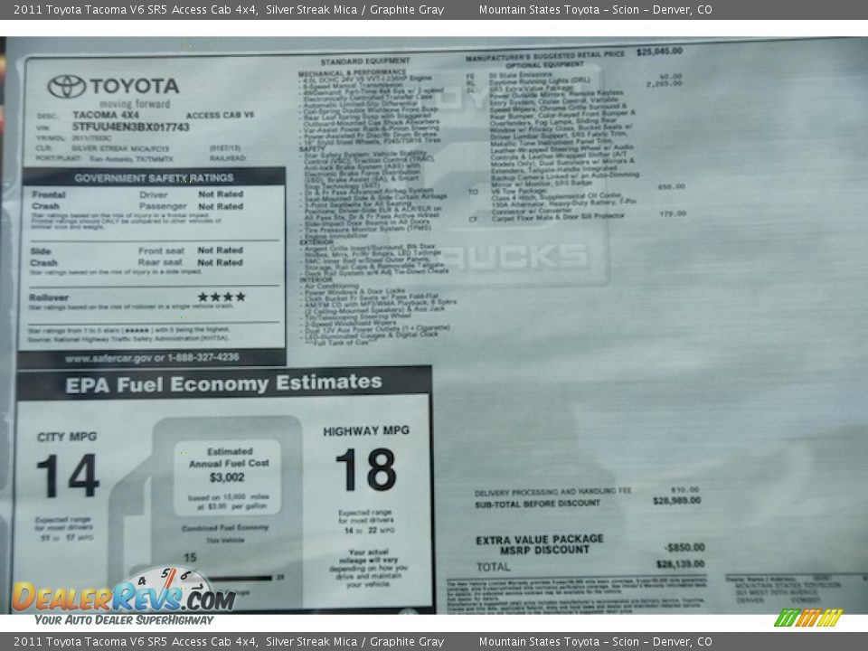 2011 Toyota Tacoma V6 SR5 Access Cab 4x4 Silver Streak Mica / Graphite Gray Photo #11