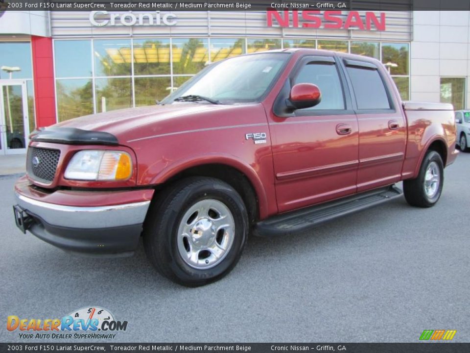 2003 Ford F150 Lariat SuperCrew Toreador Red Metallic / Medium Parchment Beige Photo #1