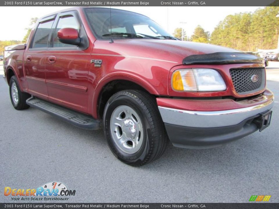 2003 Ford F150 Lariat SuperCrew Toreador Red Metallic / Medium Parchment Beige Photo #7