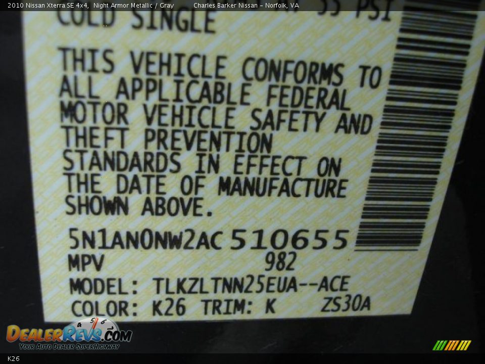 Nissan Color Code K26 Night Armor Metallic