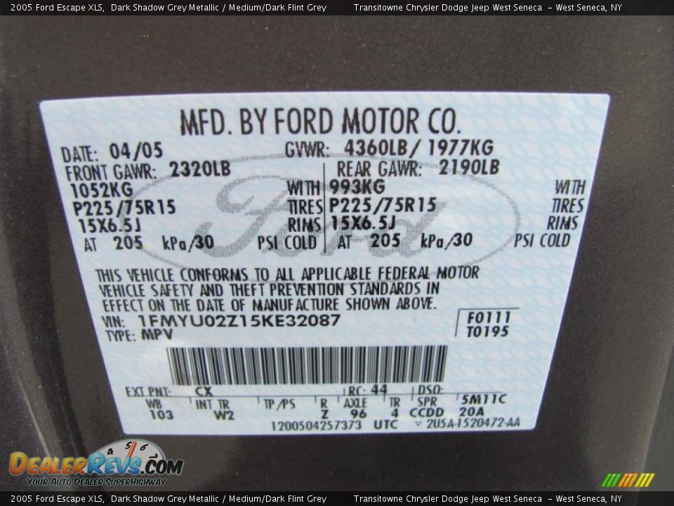 2005 Ford Escape XLS Dark Shadow Grey Metallic / Medium/Dark Flint Grey Photo #21