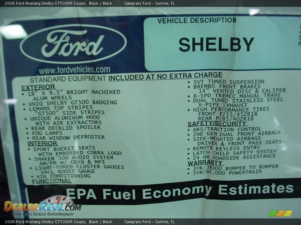 2008 Ford Mustang Shelby GT500KR Coupe Black / Black Photo #25