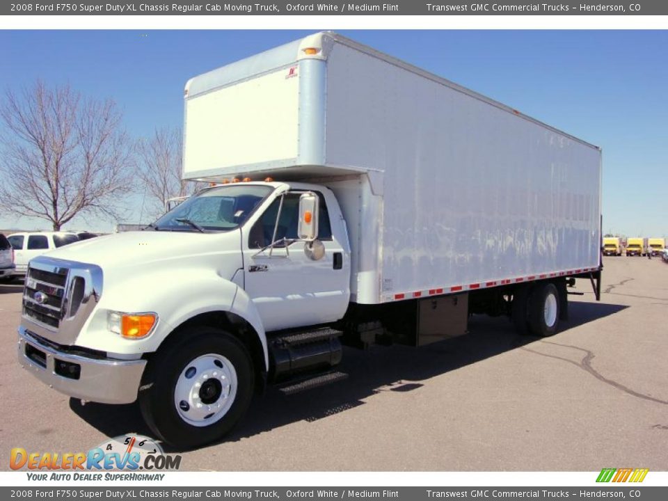 Front 3/4 View of 2008 Ford F750 Super Duty XL Chassis Regular Cab Moving Truck Photo #1