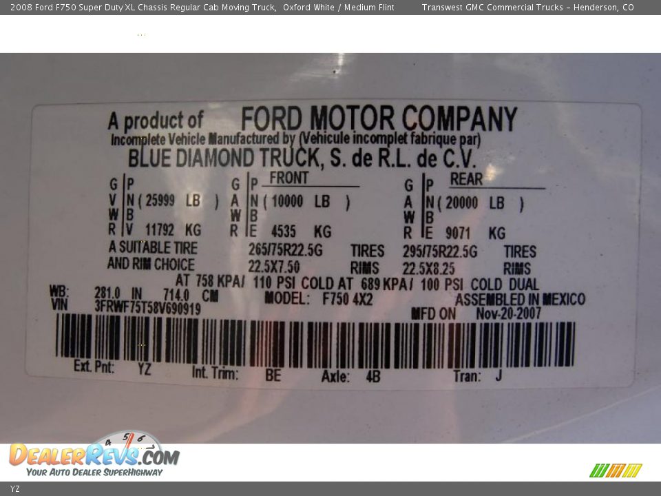 Ford Color Code YZ Oxford White