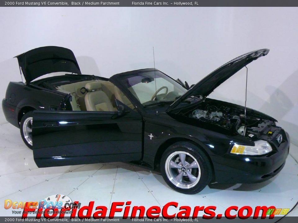 2000 Ford Mustang V6 Convertible Black / Medium Parchment Photo #8