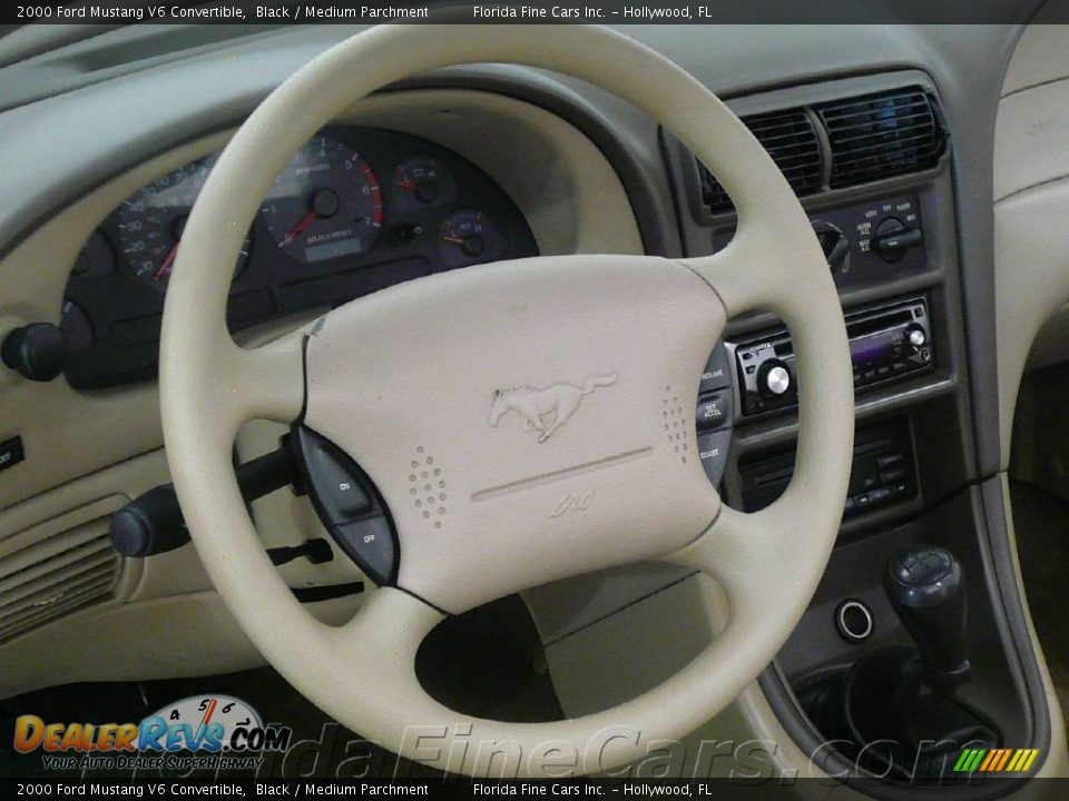 2000 Ford Mustang V6 Convertible Black / Medium Parchment Photo #17