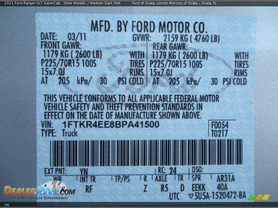 Ford Color Code YN Silver Metallic