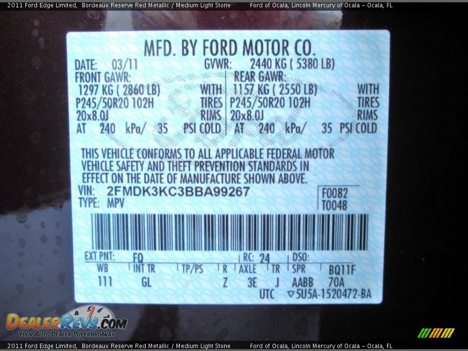 2011 Ford Edge Limited Bordeaux Reserve Red Metallic / Medium Light Stone Photo #13