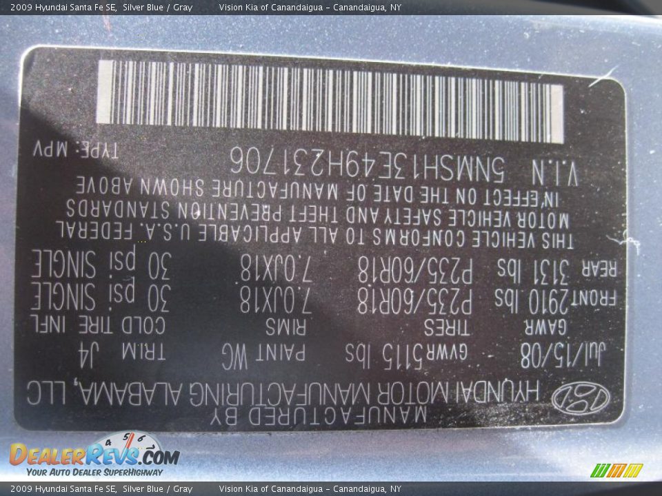 2009 Hyundai Santa Fe SE Silver Blue / Gray Photo #24