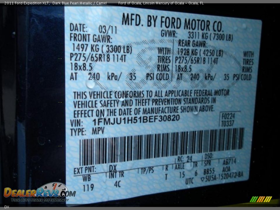 Ford Color Code DX Dark Blue Pearl Metallic