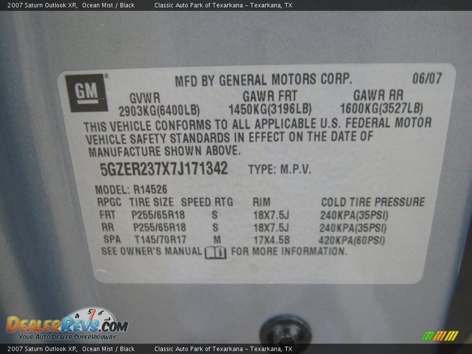 2007 Saturn Outlook XR Ocean Mist / Black Photo #28