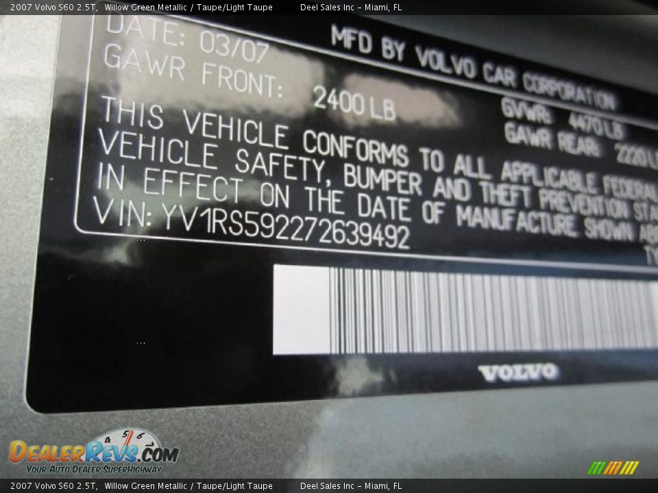 2007 Volvo S60 2.5T Willow Green Metallic / Taupe/Light Taupe Photo #14