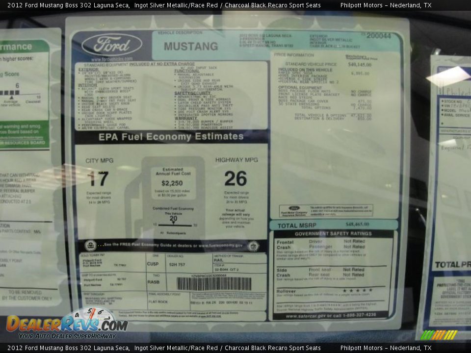 2012 Ford Mustang Boss 302 Laguna Seca Window Sticker Photo #2