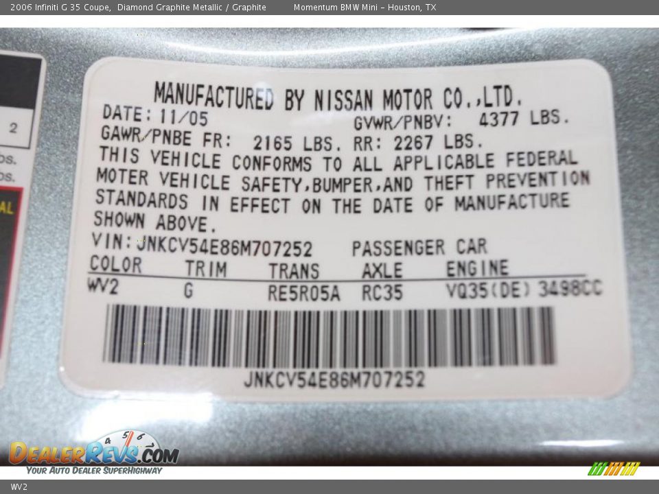 Infiniti Color Code WV2 Diamond Graphite Metallic