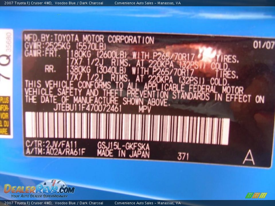 2007 Toyota FJ Cruiser 4WD Voodoo Blue / Dark Charcoal Photo #12