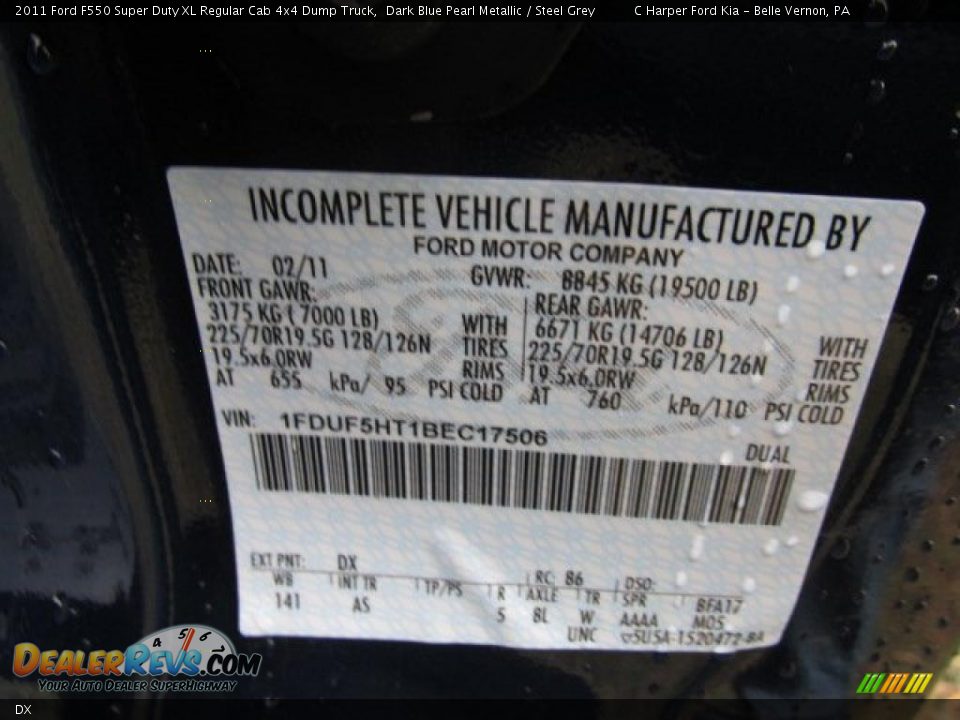 Ford Color Code DX Dark Blue Pearl Metallic