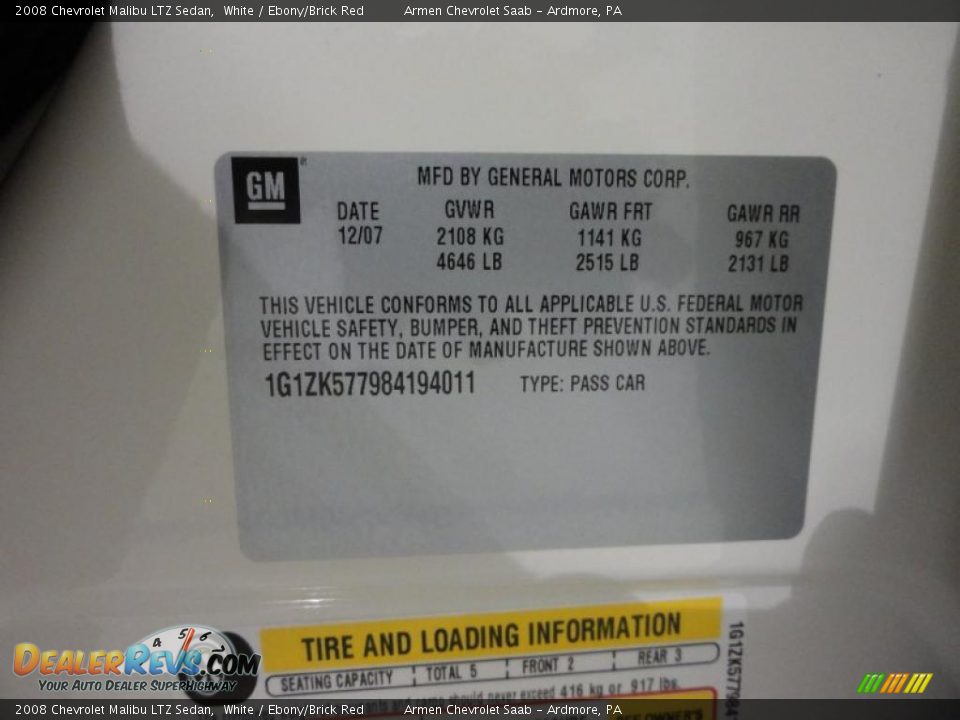 2008 Chevrolet Malibu LTZ Sedan White / Ebony/Brick Red Photo #35