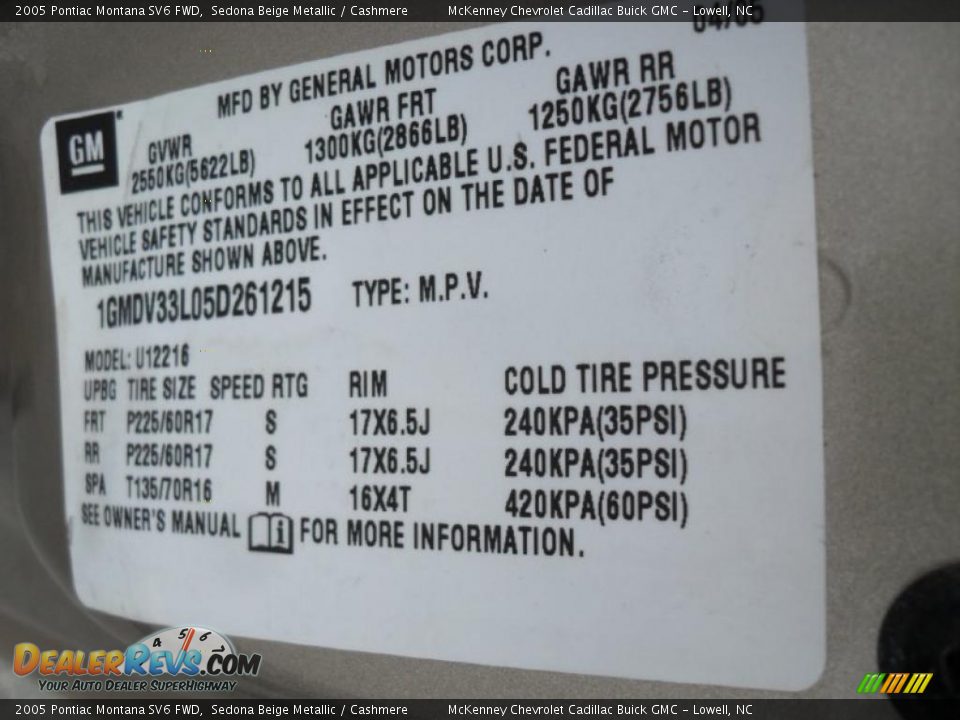 2005 Pontiac Montana SV6 FWD Sedona Beige Metallic / Cashmere Photo #7