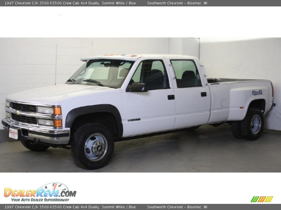 1997 Chevrolet C/K 3500 K3500 Crew Cab 4x4 Dually Summit White / Blue Photo #1