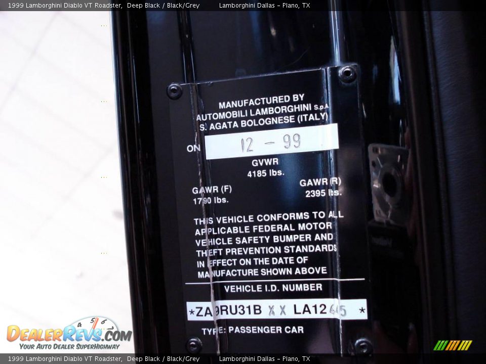 1999 Lamborghini Diablo VT Roadster Deep Black / Black/Grey Photo #14