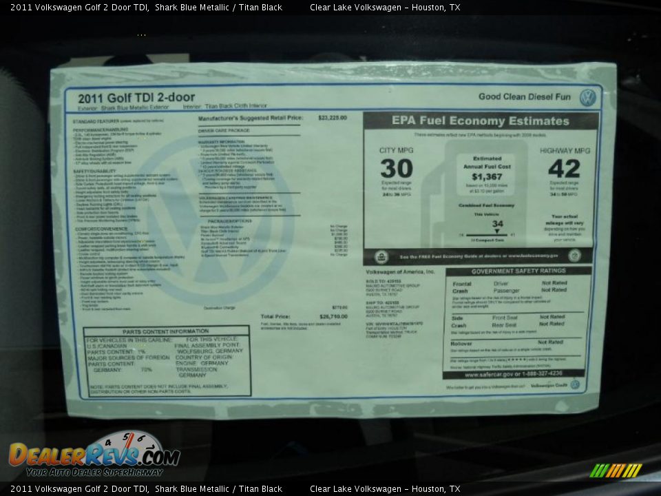 2011 Volkswagen Golf 2 Door TDI Window Sticker Photo #23