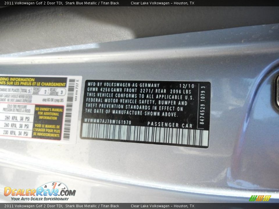 Info Tag of 2011 Volkswagen Golf 2 Door TDI Photo #24