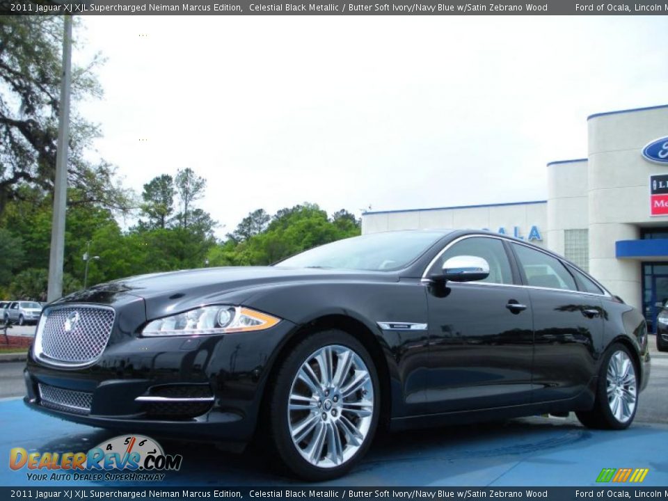 2011 Jaguar XJ XJL Supercharged Neiman Marcus Edition Celestial Black Metallic / Butter Soft Ivory/Navy Blue w/Satin Zebrano Wood Photo #1