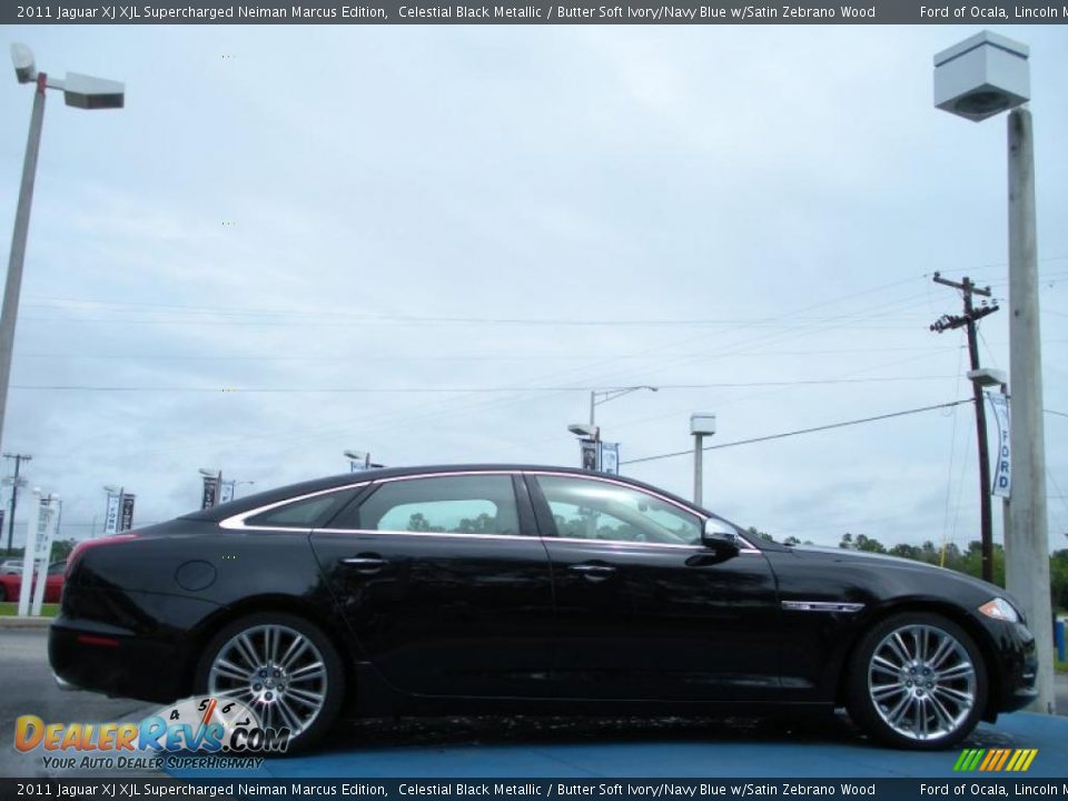 2011 Jaguar XJ XJL Supercharged Neiman Marcus Edition Celestial Black Metallic / Butter Soft Ivory/Navy Blue w/Satin Zebrano Wood Photo #6