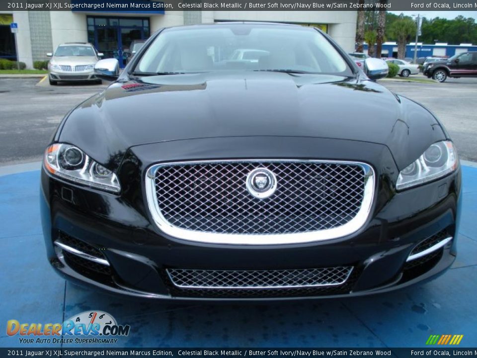 2011 Jaguar XJ XJL Supercharged Neiman Marcus Edition Celestial Black Metallic / Butter Soft Ivory/Navy Blue w/Satin Zebrano Wood Photo #8