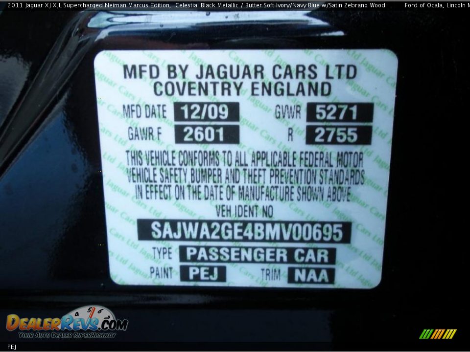 Jaguar Color Code PEJ Celestial Black Metallic