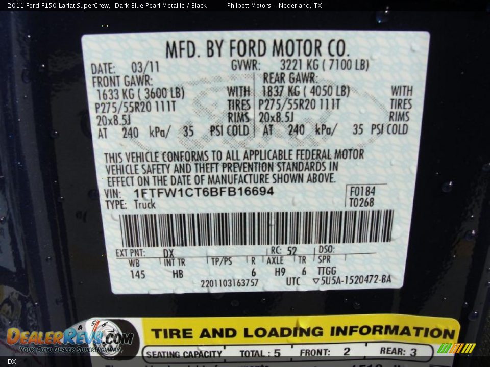 Ford Color Code DX Dark Blue Pearl Metallic