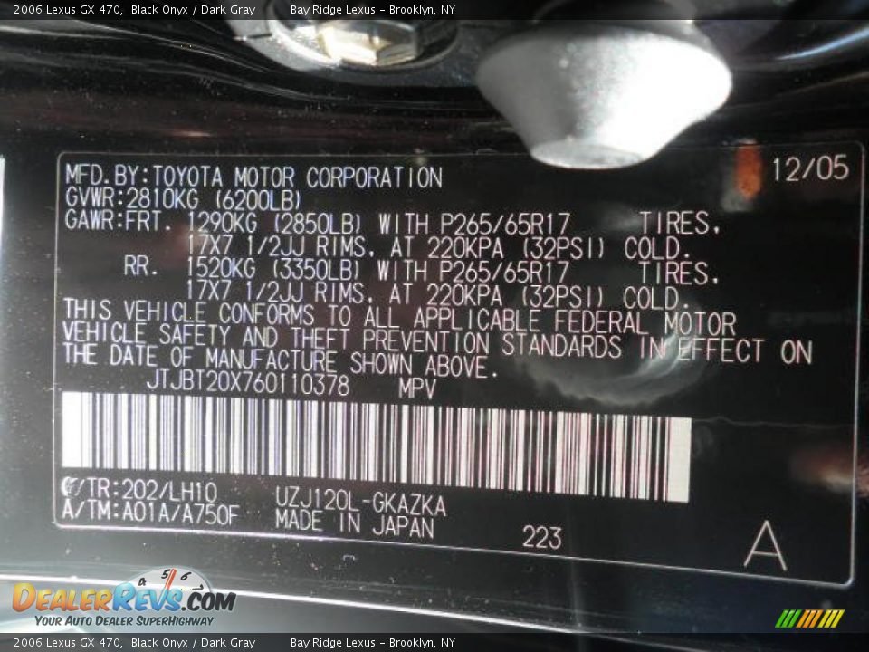 2006 Lexus GX 470 Black Onyx / Dark Gray Photo #13