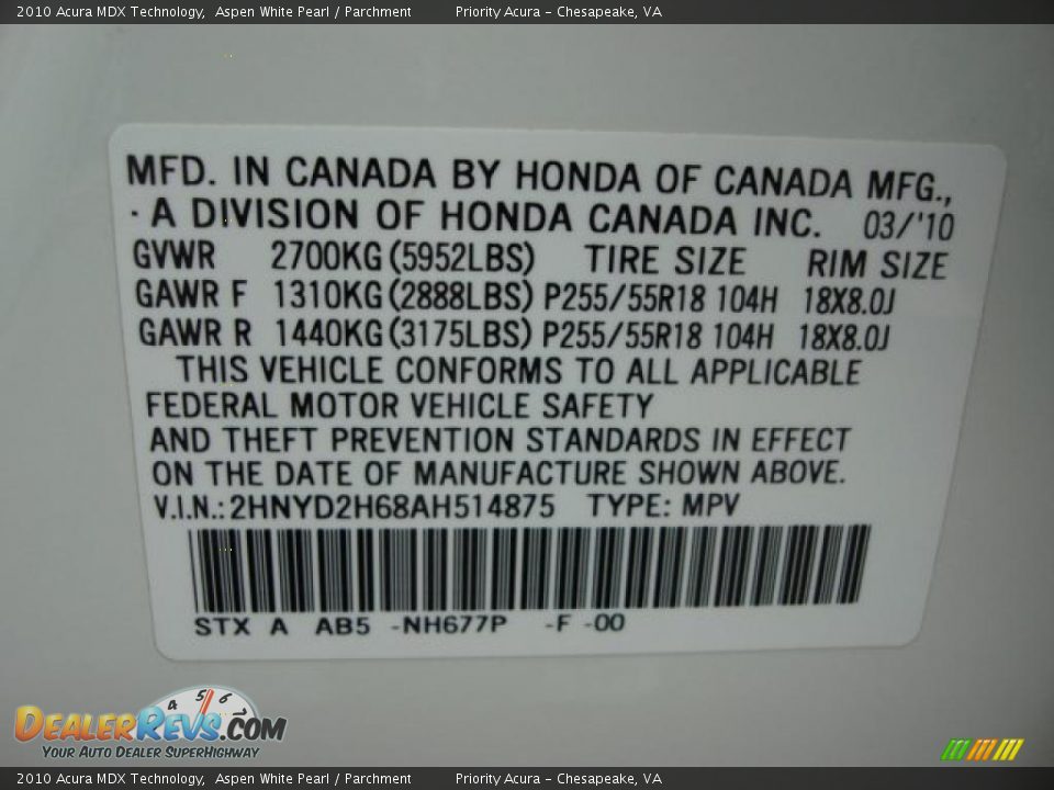 2010 Acura MDX Technology Aspen White Pearl / Parchment Photo #25