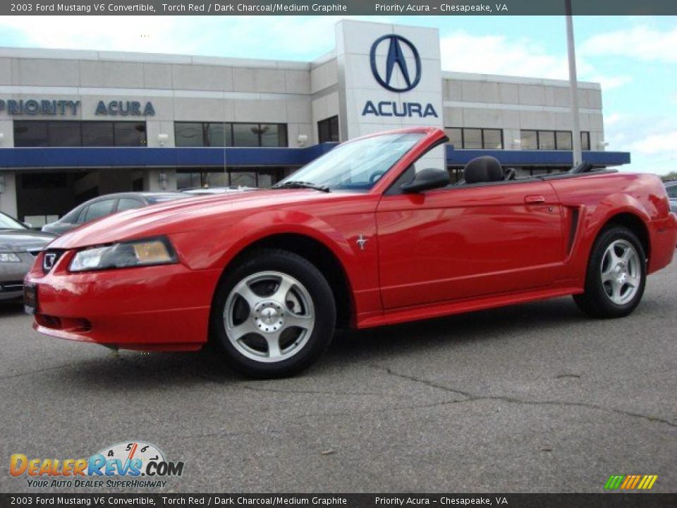 2003 Ford Mustang V6 Convertible Torch Red / Dark Charcoal/Medium Graphite Photo #2