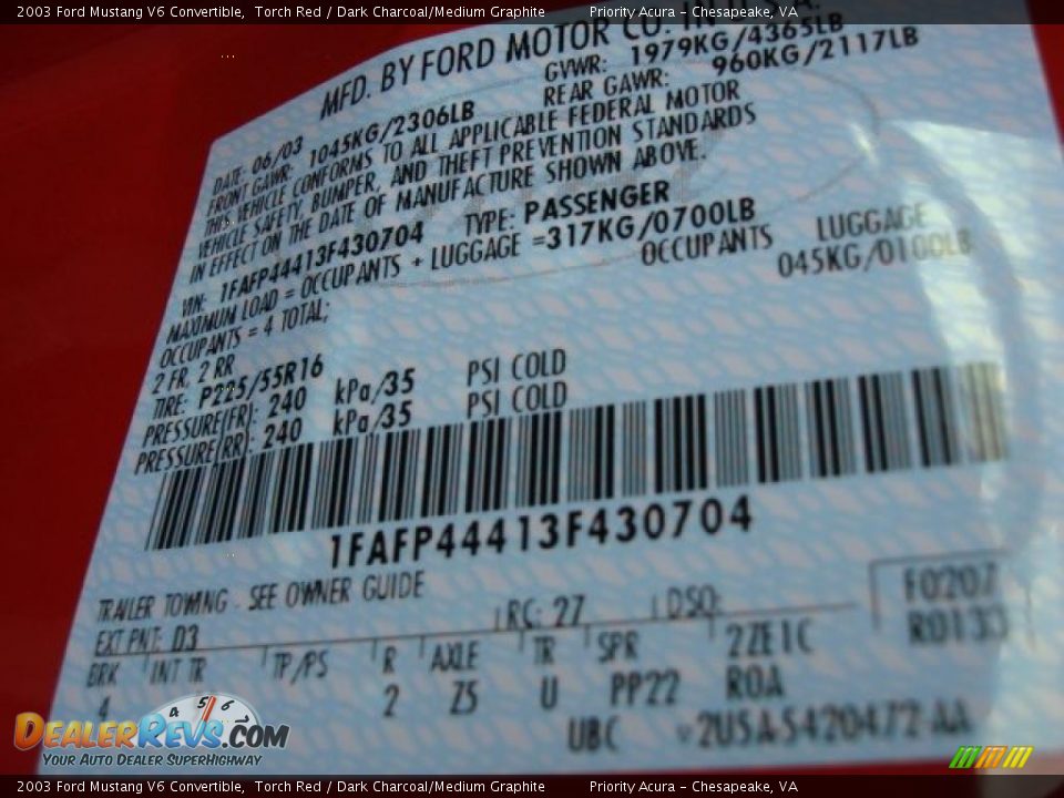 2003 Ford Mustang V6 Convertible Torch Red / Dark Charcoal/Medium Graphite Photo #21