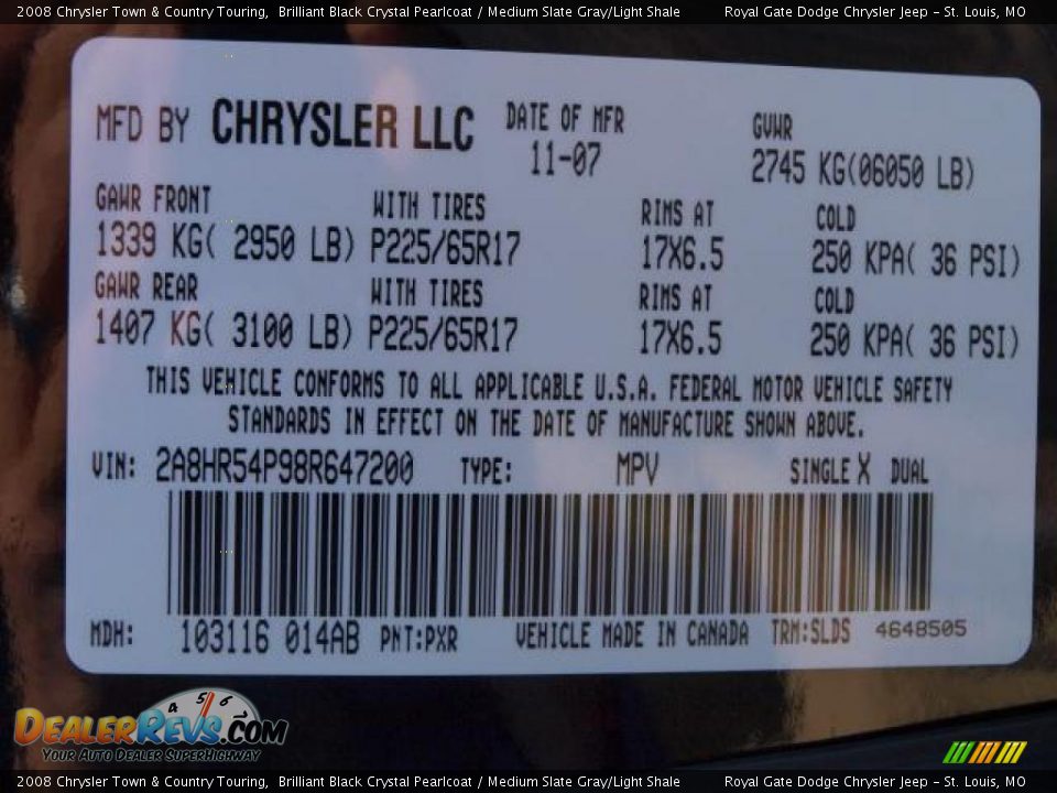 2008 Chrysler Town & Country Touring Brilliant Black Crystal Pearlcoat / Medium Slate Gray/Light Shale Photo #17
