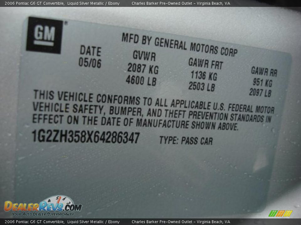 2006 Pontiac G6 GT Convertible Liquid Silver Metallic / Ebony Photo #19