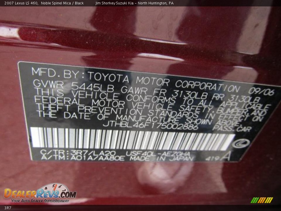 Lexus Color Code 3R7 Noble Spinel Mica