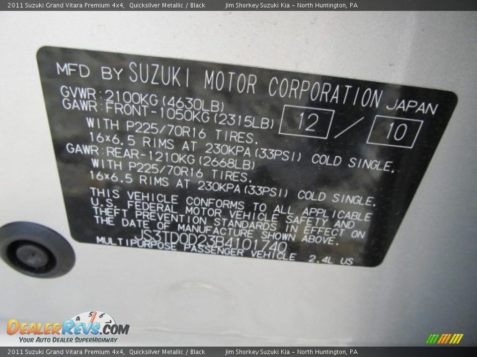 2011 Suzuki Grand Vitara Premium 4x4 Quicksilver Metallic / Black Photo #14