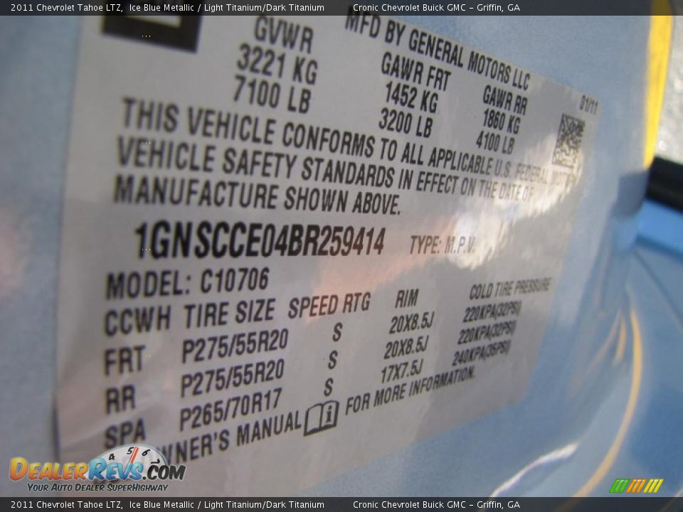 Info Tag of 2011 Chevrolet Tahoe LTZ Photo #21