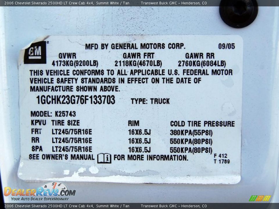 Info Tag of 2006 Chevrolet Silverado 2500HD LT Crew Cab 4x4 Photo #21