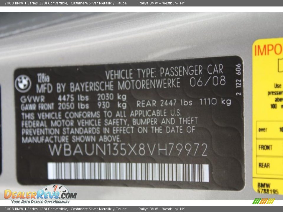 2008 BMW 1 Series 128i Convertible Cashmere Silver Metallic / Taupe Photo #18