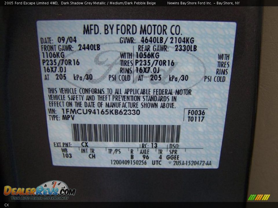 Ford Color Code CX Dark Shadow Grey Metallic